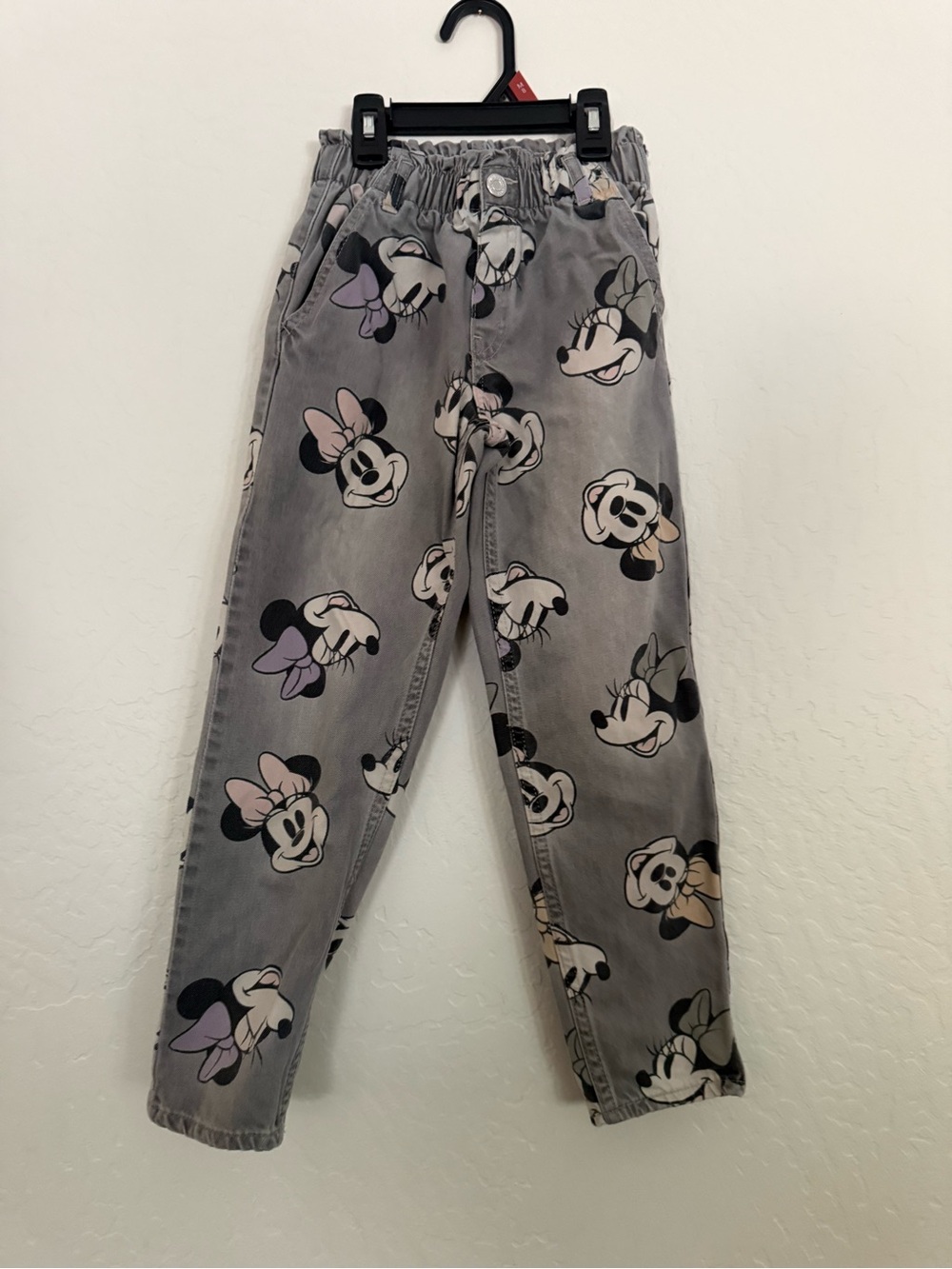 H&M Gray Minnie Mouse Print Jeans with Pink & Lavender Accents